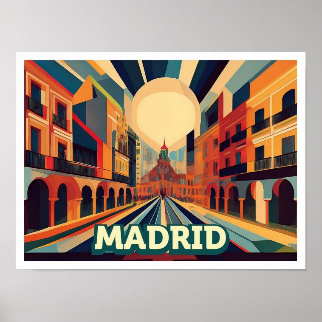 Póster Madrid España Viaje artístico colorido (Frente)
