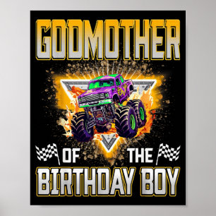 Póster Madrina del cumpleaños del niño camión monstruo cu