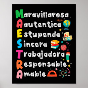 Póster Maestra Acrónimo Profesora De Español Regreso A Cl
