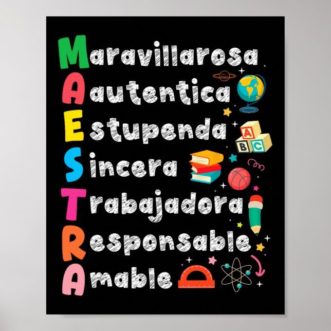 Póster Maestra Acrónimo Profesora De Español Regreso A Cl (Frente)