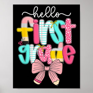 Póster Maestra de 1er grado Preppy Hello Coquette Bow Bac