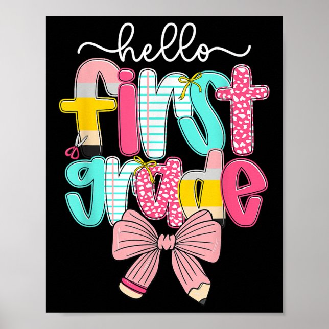Póster Maestra de 1er grado Preppy Hello Coquette Bow Bac (Frente)