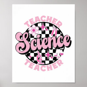 Póster Maestra De Ciencias Retro A Cuadros Rosa Regreso A