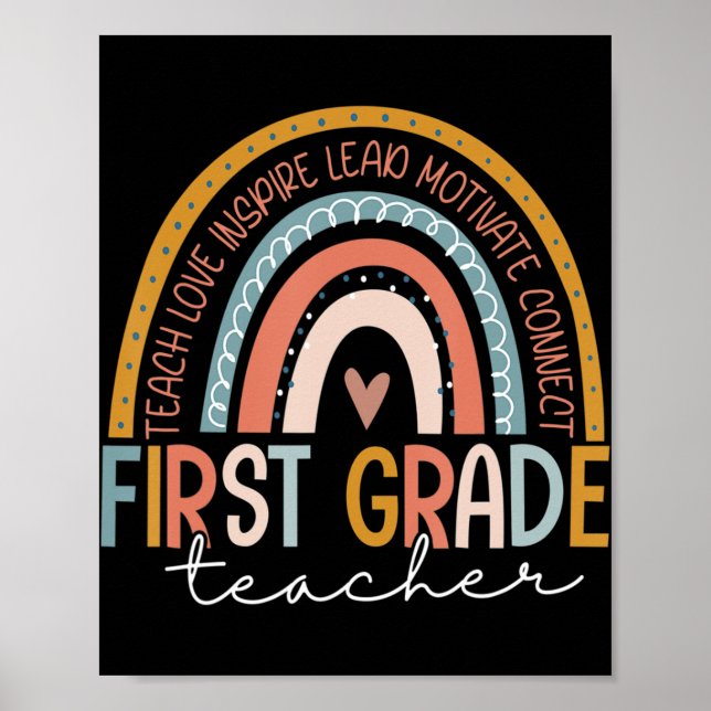 Póster Maestra de primer grado Enseña Amor Inspira Boho R (Frente)