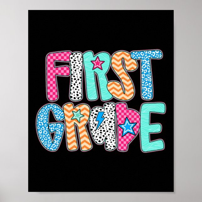 Póster Maestra de primer grado estudiante feliz primer dí (Frente)