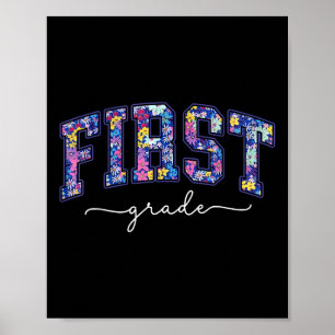 Póster Maestra De Primer Grado Floral Estudiante Primer D