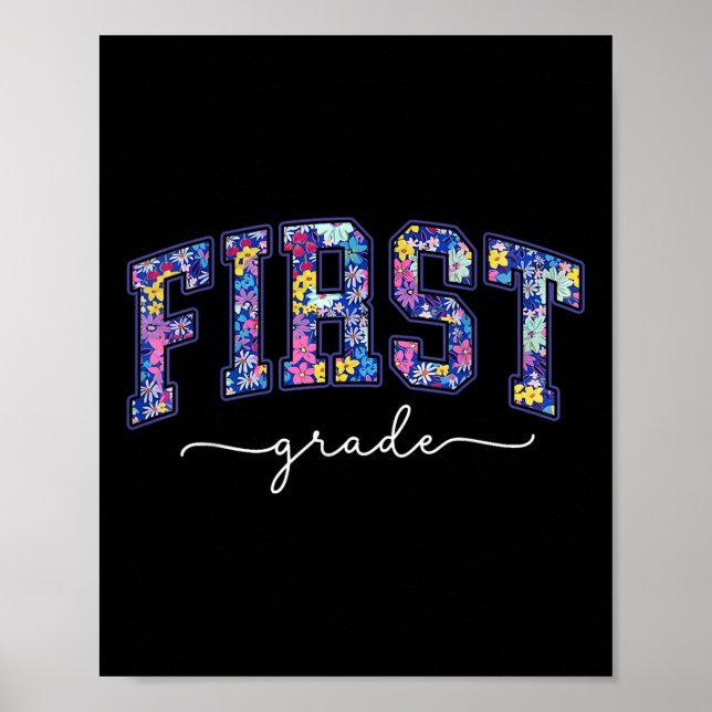 Póster Maestra De Primer Grado Floral Estudiante Primer D (Frente)