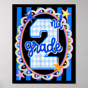 Póster Maestra de segundo grado a rayas retro 2do grado d