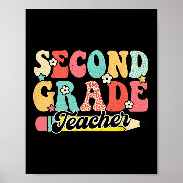 Póster Maestra de segundo grado Groovy primer día segundo (Frente)