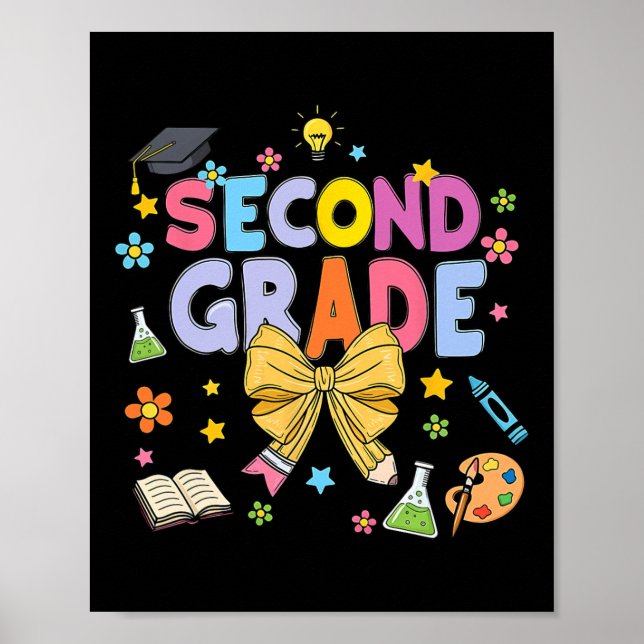 Póster Maestra de segundo grado Niños Coquette Bow Lápiz  (Frente)