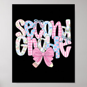 Póster Maestra de segundo grado Preppy azul floral coquet