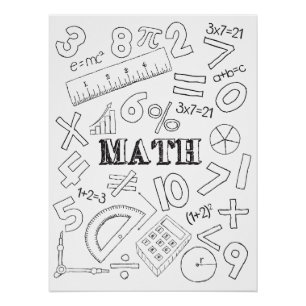 Póster Maestra escolar Doodle Math Art Coling School