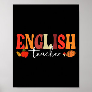 Póster Maestra Groovy Retro De Inglés Cae Vibes De Otoño