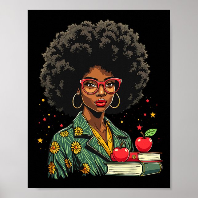 Póster Maestra negra Afro Retro Mes de Historia Negra (Frente)