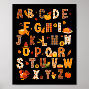 Póster Maestra Niños Alphabet Turquía Calabaza Otoño Grac
