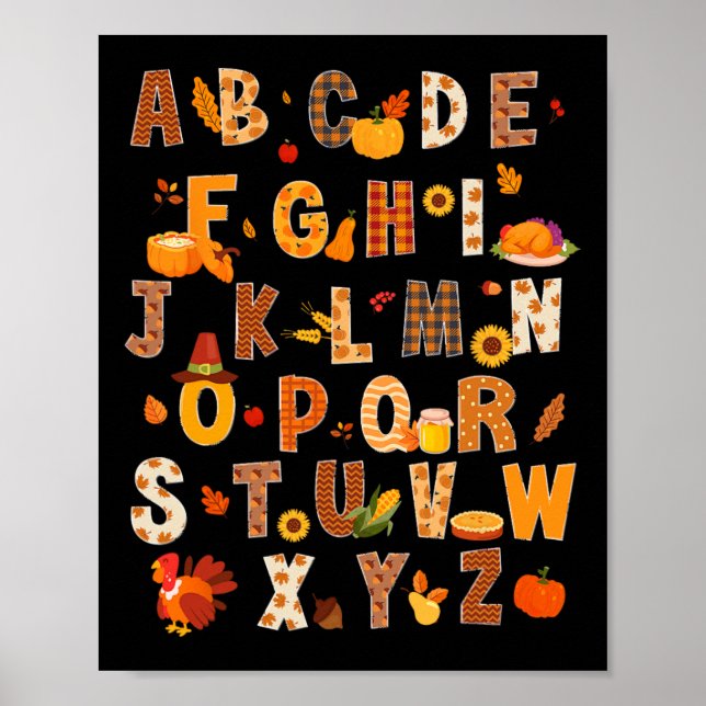 Póster Maestra Niños Alphabet Turquía Calabaza Otoño Grac (Frente)