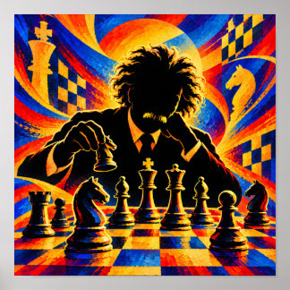 Póster Maestro de Ajedrez Profundamente Pensativo Silueta