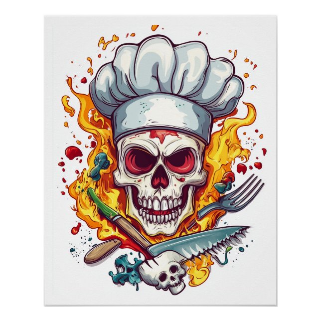 Póster Maestro de Cocina Chef Calavera (Anverso)