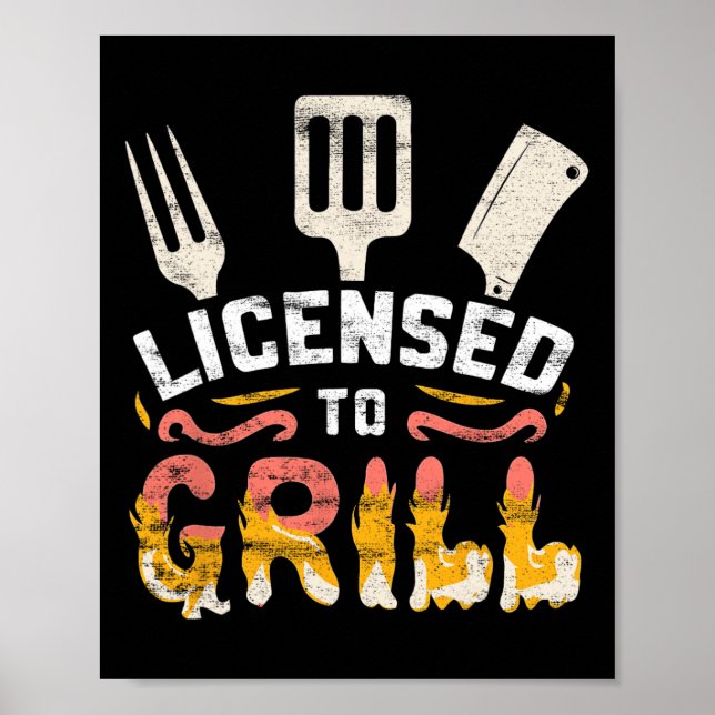 Póster Maestro de la parrilla pit 'con licencia para asar (Frente)