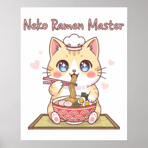 Póster Maestro de Ramen de Gato Kawaii Cute Cat Food Chef