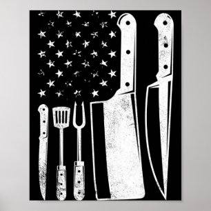 Póster Maestro del bbq estadounidense bandera estadounide
