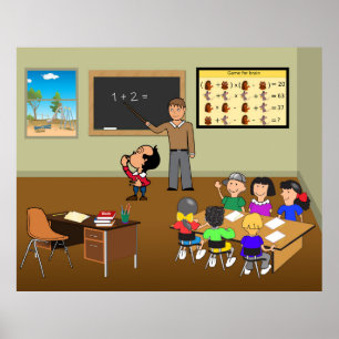 Póster Maestro Enseñando a Niños en Clase de Matemáticas 