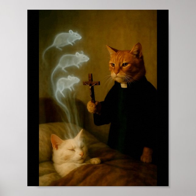 Póster Mage Cat Meme Cat Exorcism Mouse Funny Fantasy Hum (Frente)