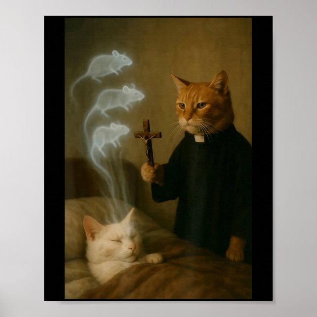Póster Mage Cat Meme Cat Exorcism Mouse Funny Fantasy Hum (Frente)
