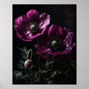 Póster Magenta Anemone Flowers Art Print Poster