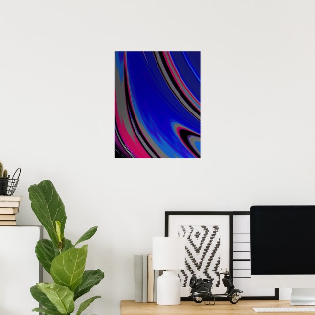Póster Magenta azul oscuro Resumen Swirtal Fractal Swirl (Oficina en casa)