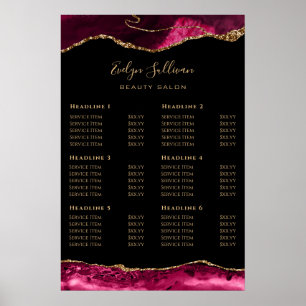 Póster Magenta Red Gold Agate Price List Poster