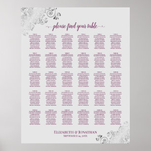 Póster Magenta sobre la tabla de asientos de Boda de mesa