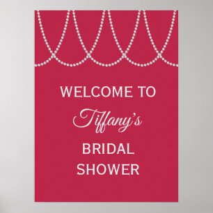 Póster Magenta y Pearls Bridal Shower Poster