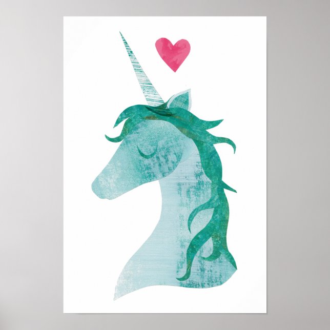 Póster Magia azul unicornio con corazón (Frente)
