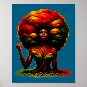 Póster magia de chica negra afro melanina reina africana
