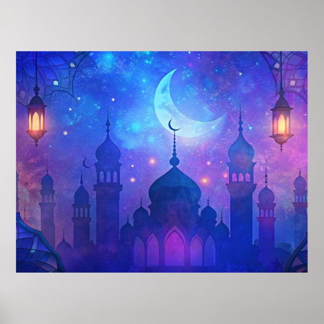Póster Magia de Eid Mubarak Noches Árabes Crescente Color (Frente)