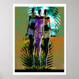 Póster Magia de la Chica Negra – Moda de Silueta de Medio