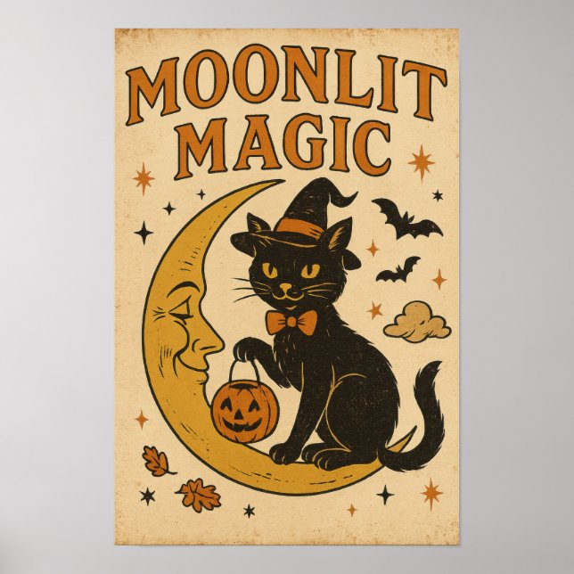 Póster Magia Lunar de Halloween Vintage (Frente)