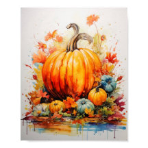 Magia otoñal: Calabazas en acuarela vívida