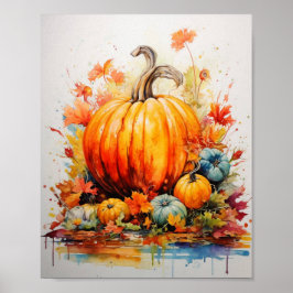 Póster Magia otoñal: Calabazas en acuarela vívida