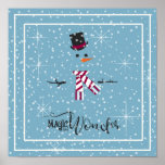 Póster Magic and Wonder Christmas Snowman Blue ID440<br><div class="desc">Beautiful minimalist Christmas matte-finish poster design featuring a stylized snowman framed in white on a cadet blue background scattered with snowflakes and stars. Trendy typography of 'Magic and Wonder' completes the design. Add a name to personalize if preferred. Search ID440 to see other coordinating products and additional color options for...</div>