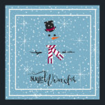 Póster Magic and Wonder Christmas Snowman Blue ID440<br><div class="desc">Beautiful minimalist Christmas matte-finish poster design featuring a stylized snowman framed in white on a cadet blue background scattered with snowflakes and stars. Trendy typography of 'Magic and Wonder' completes the design. Add a name to personalize if preferred. Search ID440 to see other coordinating products and additional color options for...</div>