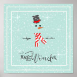 Póster Magic and Wonder Christmas Snowman Mint ID440<br><div class="desc">Beautiful minimalist Christmas matte-finish poster design featuring a stylized snowman framed in white on a mint green background scattered with snowflakes and stars. Elegant trendy typography of 'Magic and Wonder' completes the design. Search ID440 to see other coordinating products and additional color options for this design.</div>