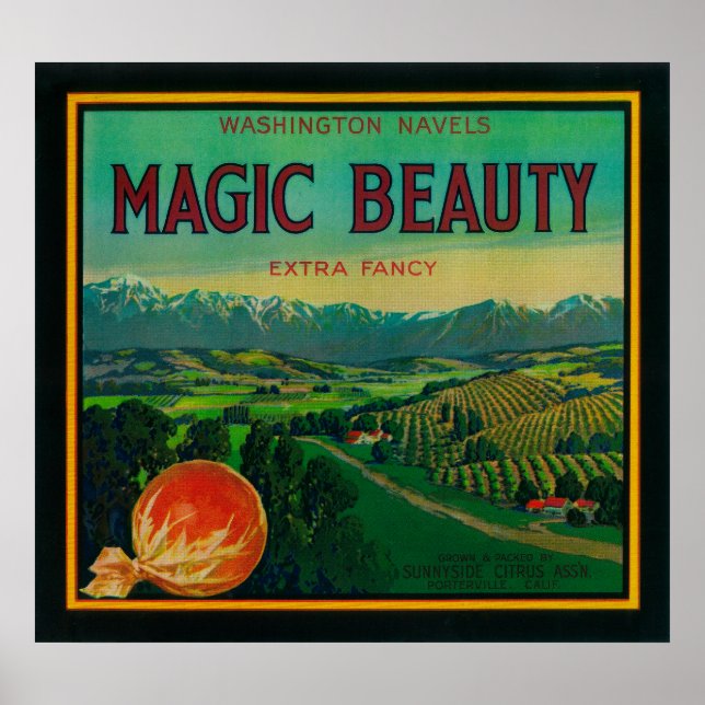 Póster Magic Beauty Orange LabelPorterville, CA (Frente)
