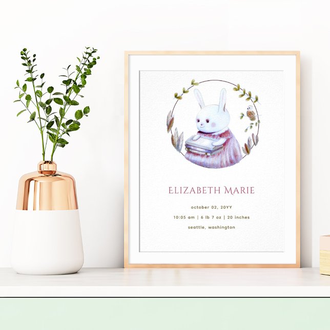 Póster Magic Woodland Books Bunny Girl Birth Stats Poster (Subido por el creador)