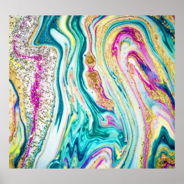 Póster Mágica Marbling: Diseño de pinturas metálicas. (Frente)