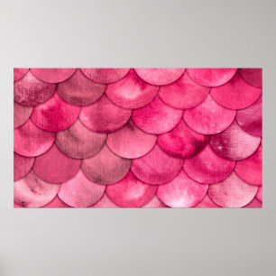 Póster Mágica Mermaid Color rosa brillante Escorias Acuar