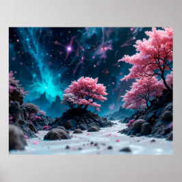 Póster Magical Dreamscape Con Luminosos Árboles Rosa