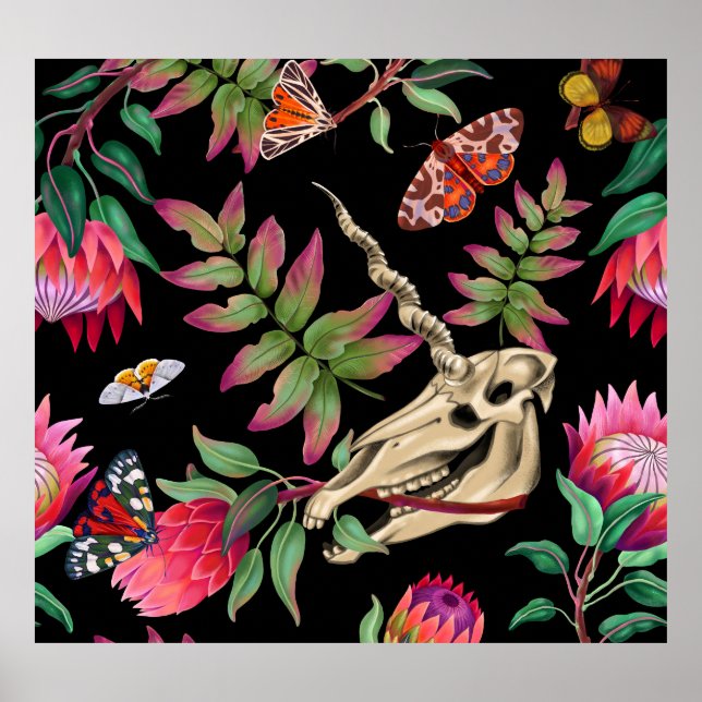 Póster Magical Forest Unicorn Dark Pattern. (Frente)