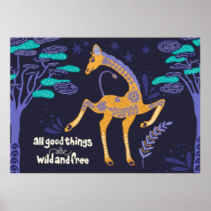 Póster Magical Giraffe Folk Art